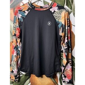 Hurley XL Black Floral Long Sleeve Rash Guard Swimwear